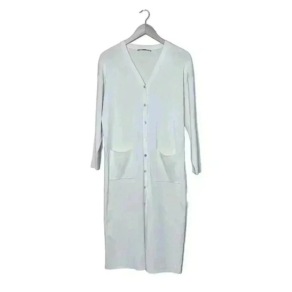 ZARA Ribbed Knit Longline Duster Cardigan Tan Beige Size Small Neutral - Picture 1 of 6